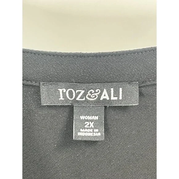 Roz & Ali Sheer Sleeve Black Blouse Witchy Dark Romantic Classic Sz 2x - Picture 3 of 5